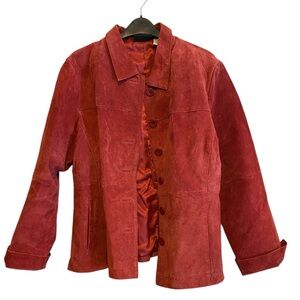 Vintage Suede Button Up Jacket. Deep Pink or Reddish. Sz. XL